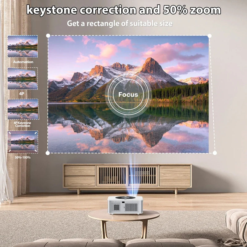 XIWBSY Full HD Android 8K Projector 1000 ANSI 1080P WiFi Bluetooth Auto Focus