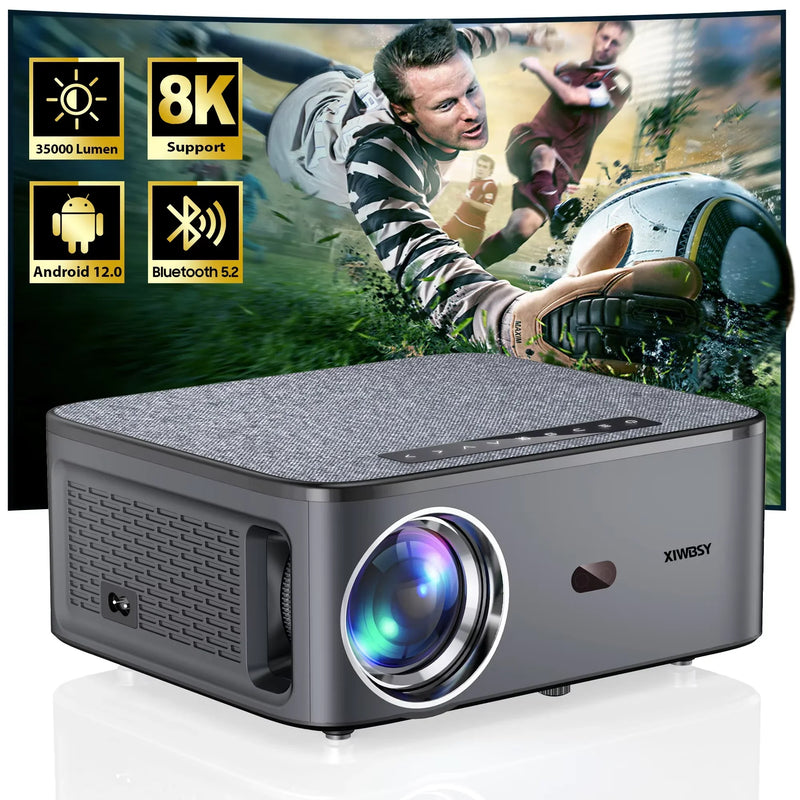 XIWBSY T08 Projector Smart 8K Wifi Bluetooth Auto Focus Android 12 35000 Lumens