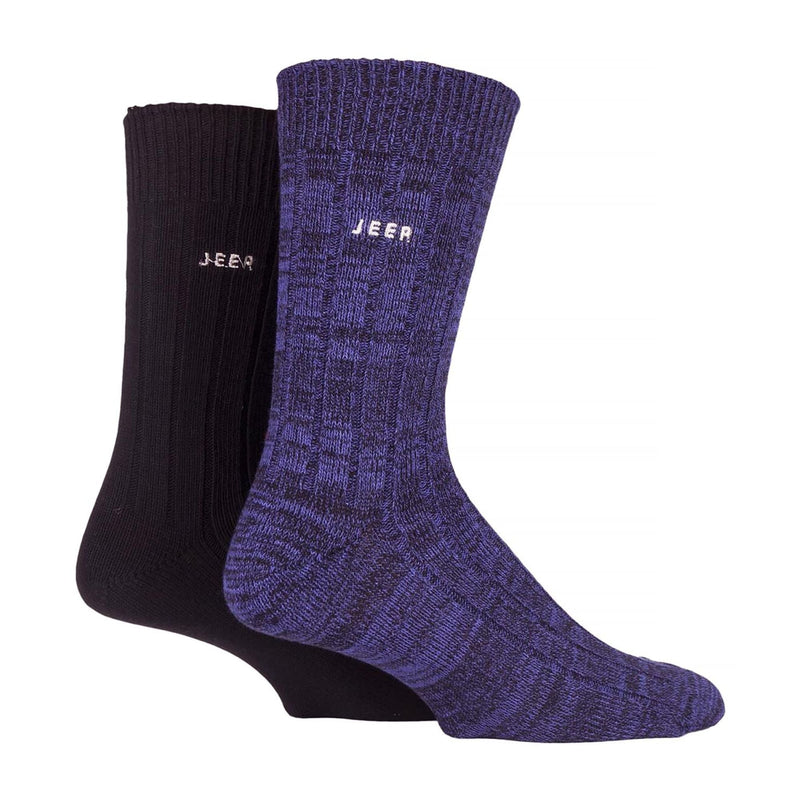 2 Pack Men's Casual Ribbed Cotton Dress Socks | Midweight Square Knit Socks