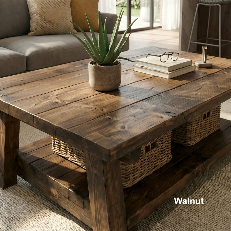 Large ARBA Rustic Wooden Coffee Table With Shelf