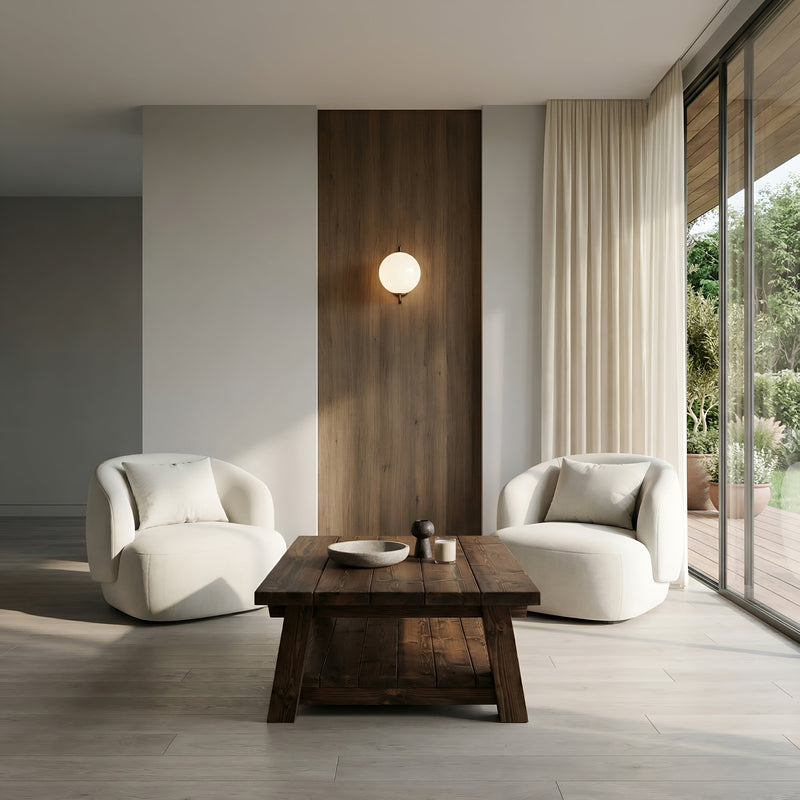 Large ARBA Rustic Wooden Coffee Table With Shelf In Walnut