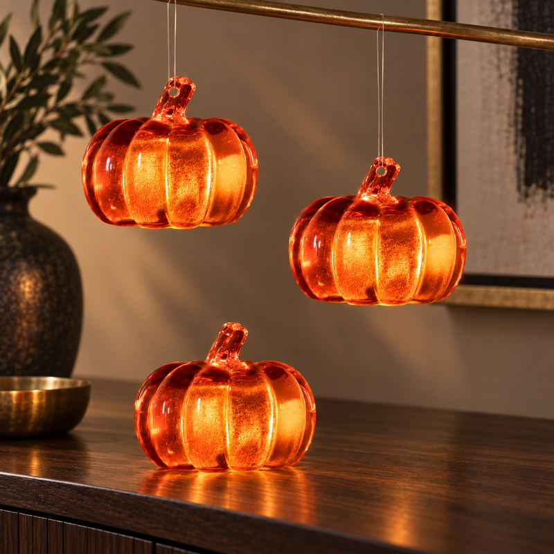 3pc LED Light Up Pumpkins Battery Operated Autumn Decorations