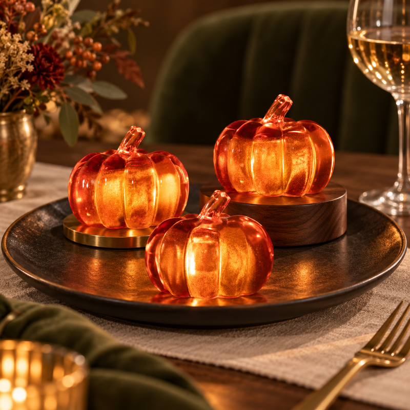 3pc LED Light Up Pumpkins Battery Operated Autumn Decorations