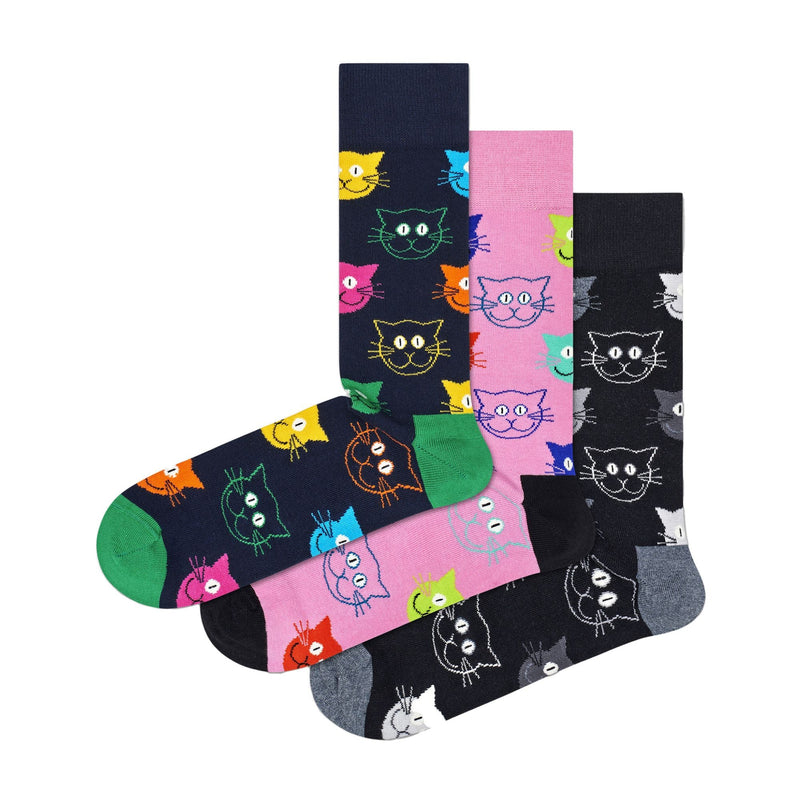 3 Pack Mens & Ladies Mixed Cat Socks Gift Set