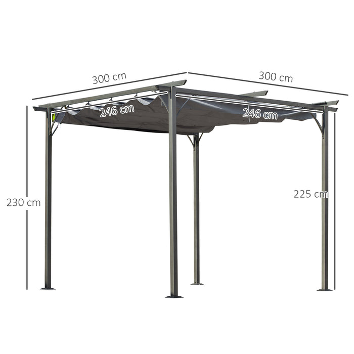 3x3 m Metal Pergola Gazebo Awning Retractable Canopy Grey 3x3m