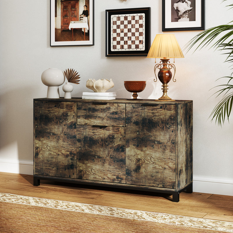 HOMCOM Sideboard, Industrial Storage Cabinet for Living Room, Rustic Brown