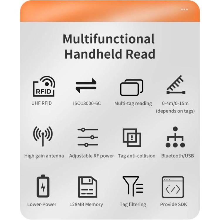 E710 Chip Long Range RFID UHF Portable Handheld Bluetooth Reader, Style: Enhanced
