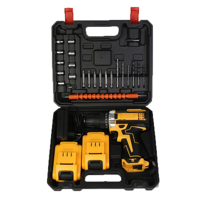 21V Cordless Drill Driver Set Brushless 2-Speed Yellow with Case 2 Batteries DIY Tool