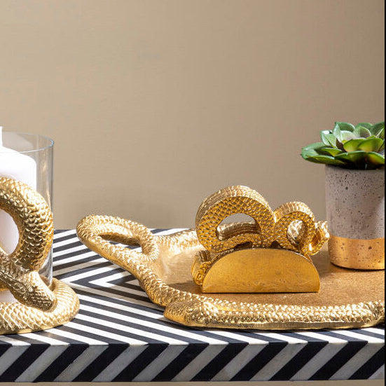 Gold Set of 4 Coasters with Holder | Serpent