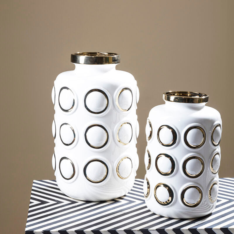 Large White and Gold Ceramic Vase | Curva