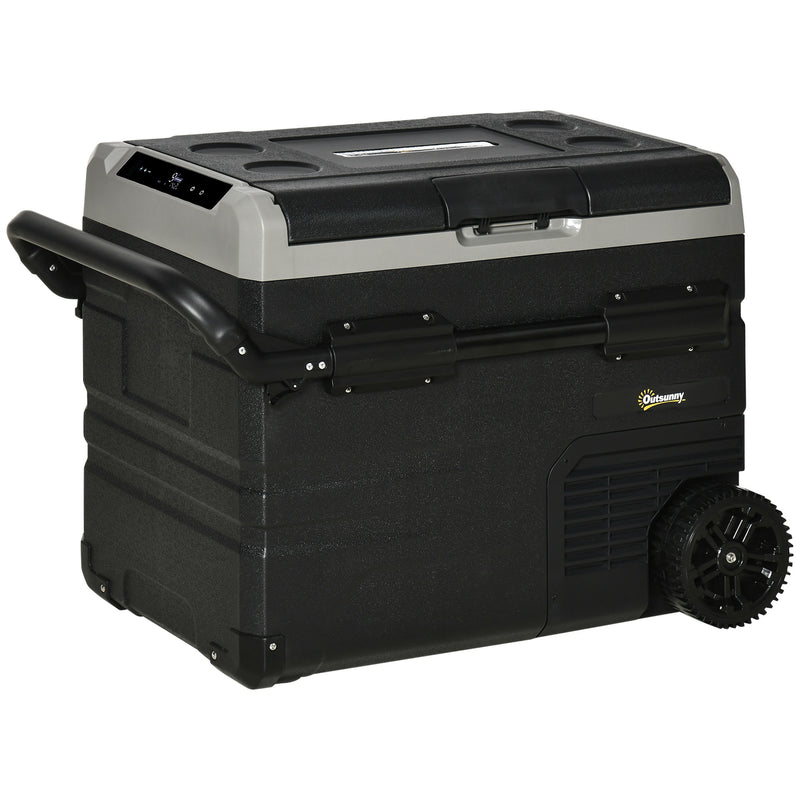 Outsunny 50L Car Refrigerator, Portable Compressor Cooler Box, Fridge Freezer w/Inner LED Light, Foldable Handles, Cup Holders, 12/24V DC and 110-240V AC for Campervan RV Boat Travel Down to -20℃