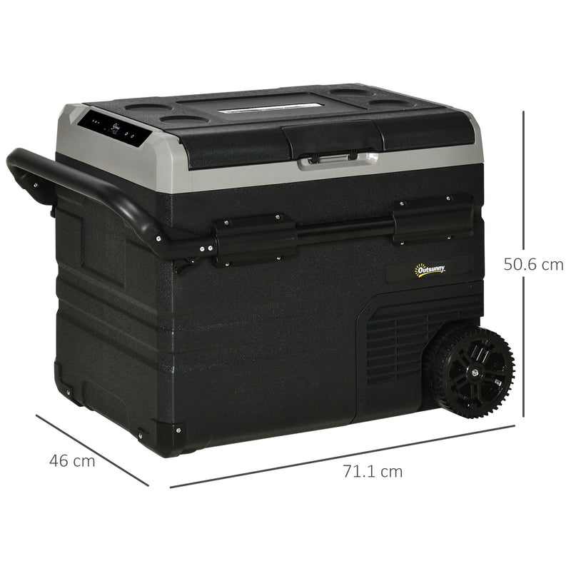 Outsunny 50L Car Refrigerator, Portable Compressor Cooler Box, Fridge Freezer w/Inner LED Light, Foldable Handles, Cup Holders, 12/24V DC and 110-240V AC for Campervan RV Boat Travel Down to -20℃