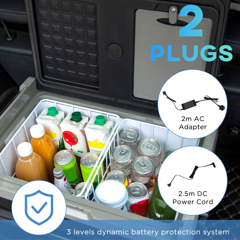 Outsunny 50L Car Refrigerator, Portable Compressor Cooler Box, Fridge Freezer w/Inner LED Light, Foldable Handles, Cup Holders, 12/24V DC and 110-240V AC for Campervan RV Boat Travel Down to -20℃