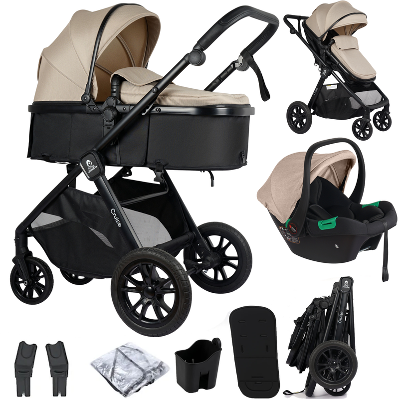 For Your Little One Cruise 3 In 1 Travel System With Car Seat - Dune Beige (Free Cupholder And Seat Liner Included!)