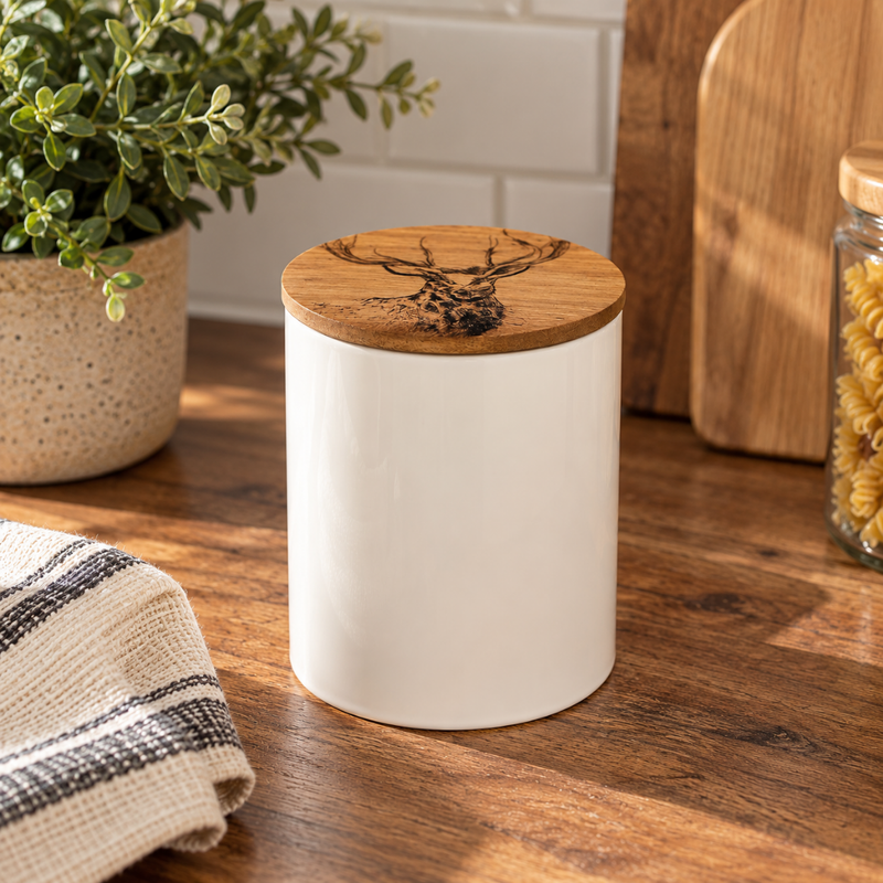 Cream Stag Biscuit Tin with Airtight Lid