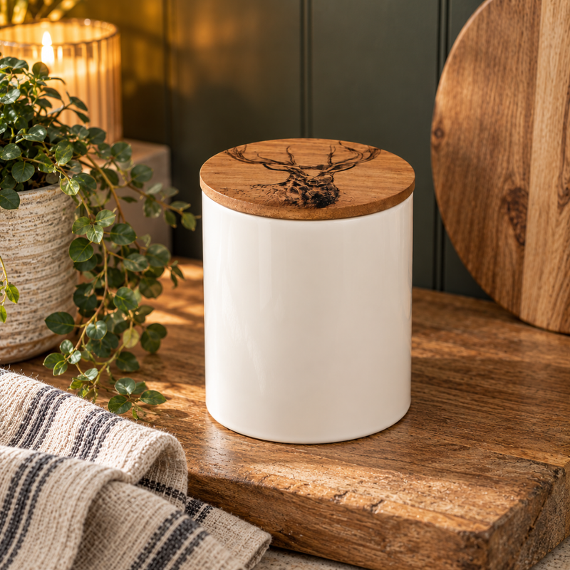 Cream Stag Biscuit Tin with Airtight Lid