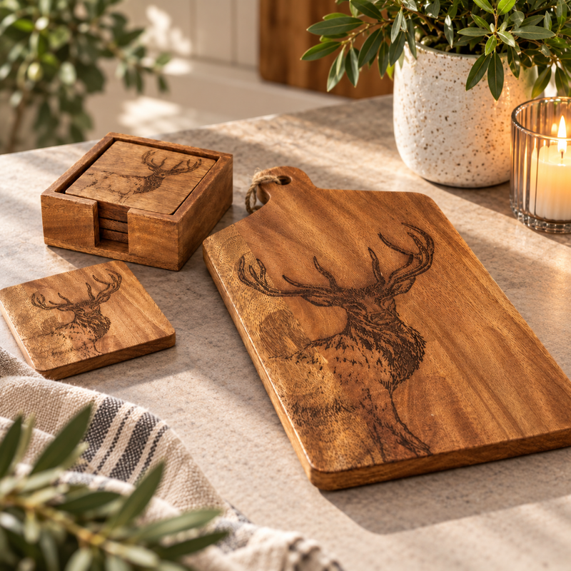 Stag Cheese Board & Coaster Gift Set