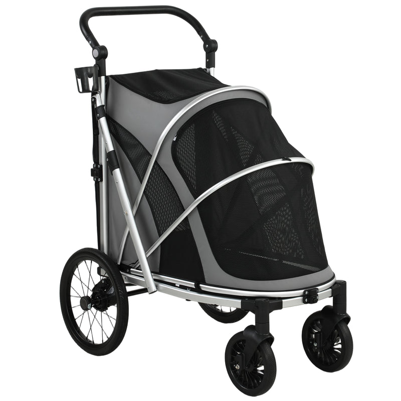PawHut Dog Stroller, Easy Folding Pet Stroller for Small and Medium Dogs with Shock Absorption, Maximum Load 20 kg, Grey