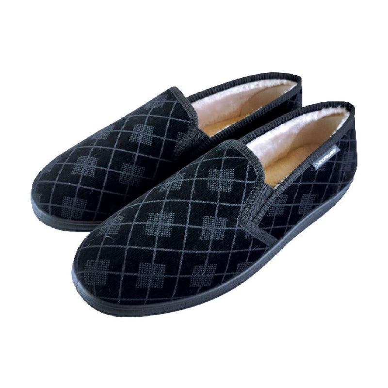 Mens Plush Fur Lined Memory Foam Plaid Checked Slippers (6 Sizes)
