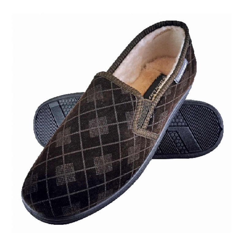 Mens Plush Fur Lined Memory Foam Plaid Checked Slippers (6 Sizes)