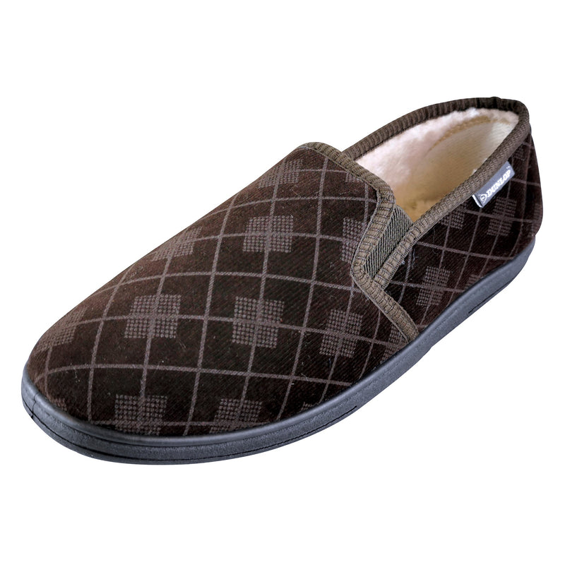 Mens Plush Fur Lined Memory Foam Plaid Checked Slippers (6 Sizes)