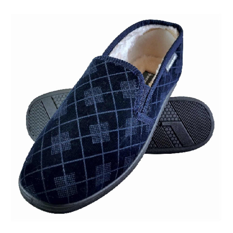 Mens Plush Fur Lined Memory Foam Plaid Checked Slippers (6 Sizes)
