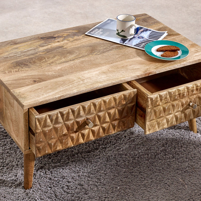 Marlow Light Mango Wood Coffee Table with 2 Drawers