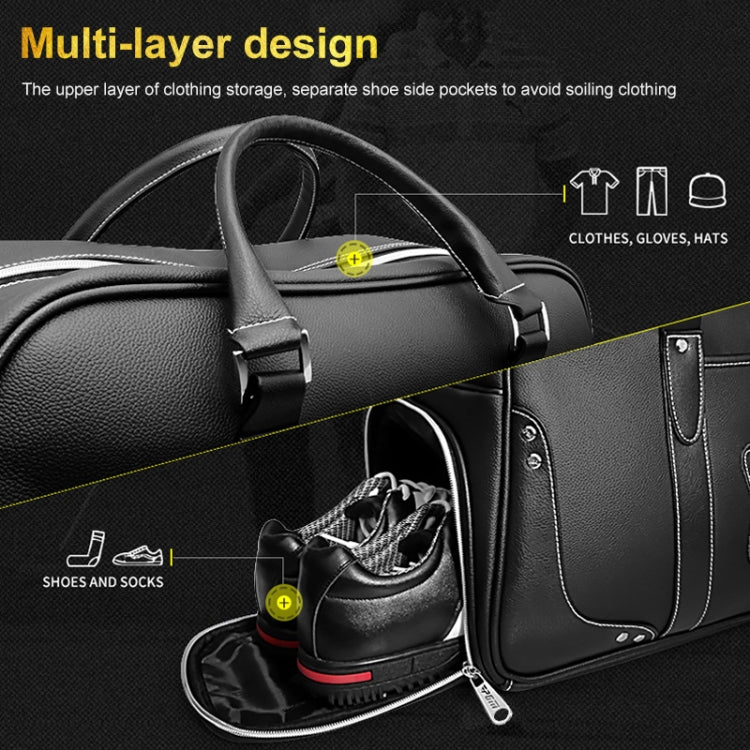 PGM Golf Portable Large Capacity Genuine Leather Ball Bag Clothing Bag for Men, Built-in Shoe Bag, YWB021