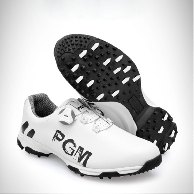 PGM Golf Rotating Buckle Waterproof Microfiber Leather Breathable Non-slip Sneakers for Men(Color:White Green Size:45), 45