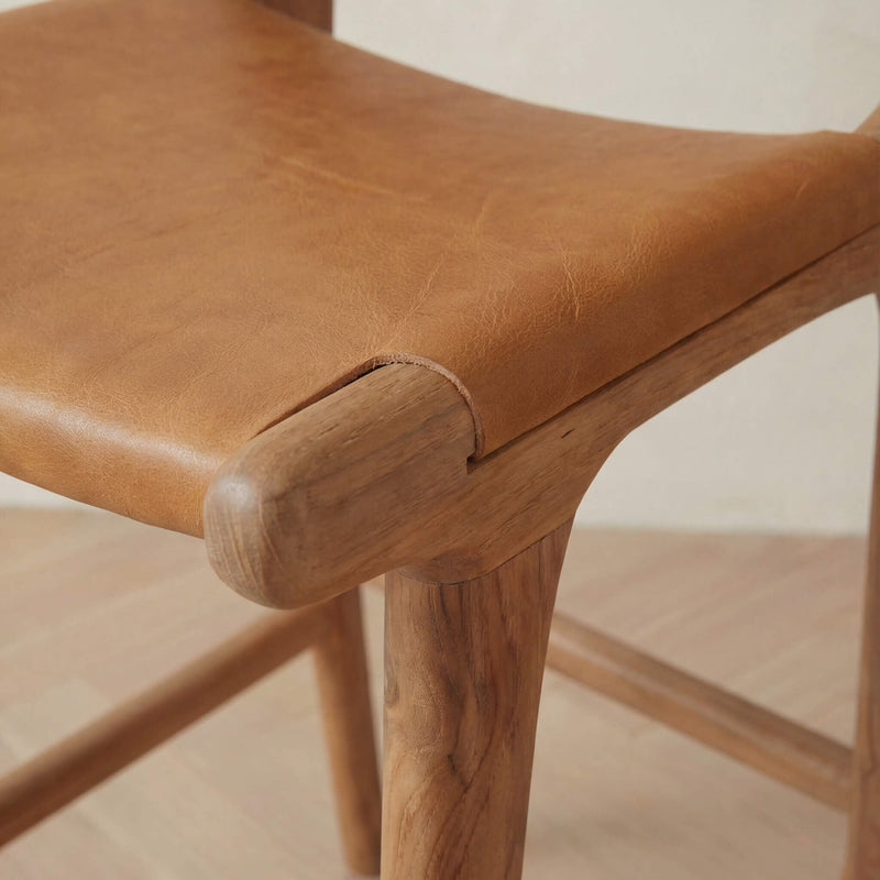 Zara Teak & Leather Bar Stool