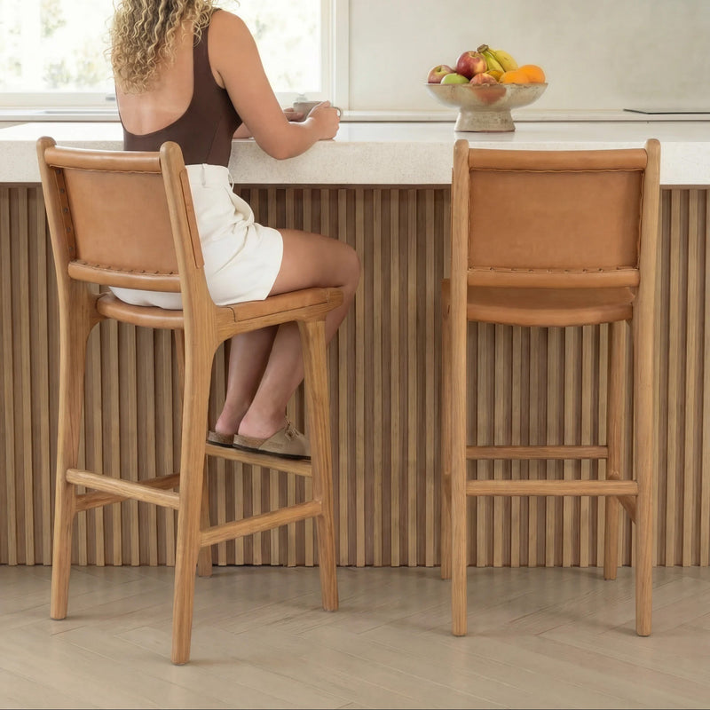 Zara Teak & Leather Bar Stool