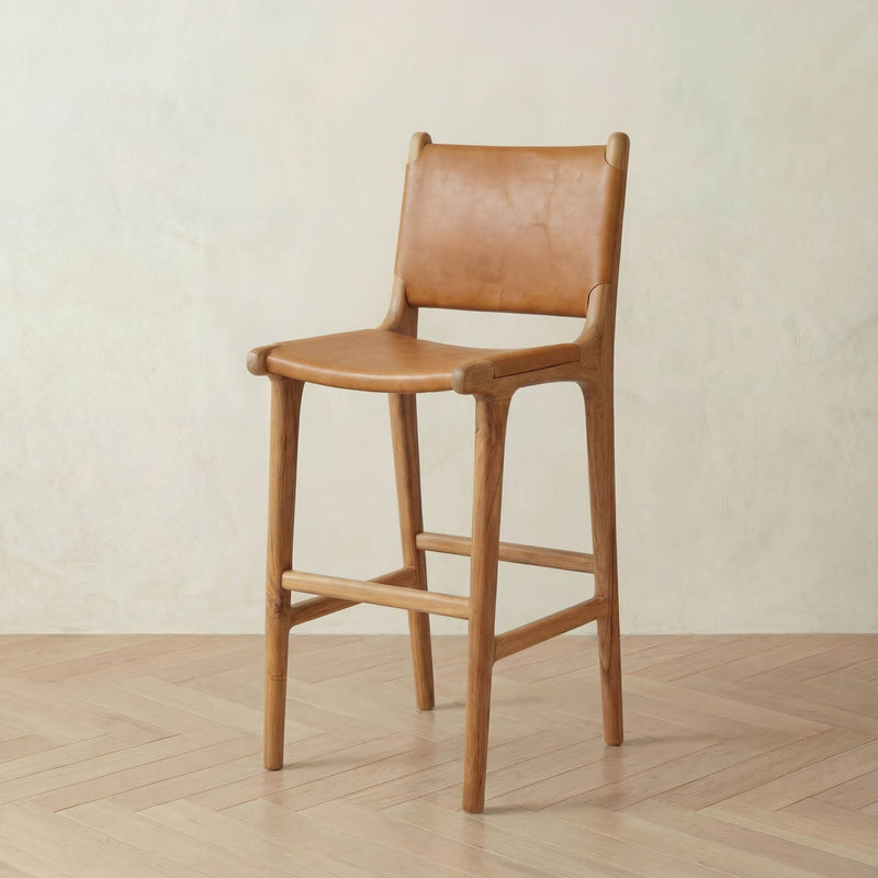 Zara Teak & Leather Bar Stool