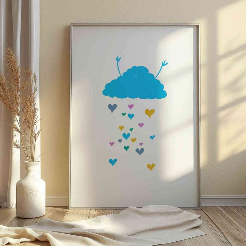 Happy Rain Cloud Wall Art Print – Cute Pastel Nursery Decor UK