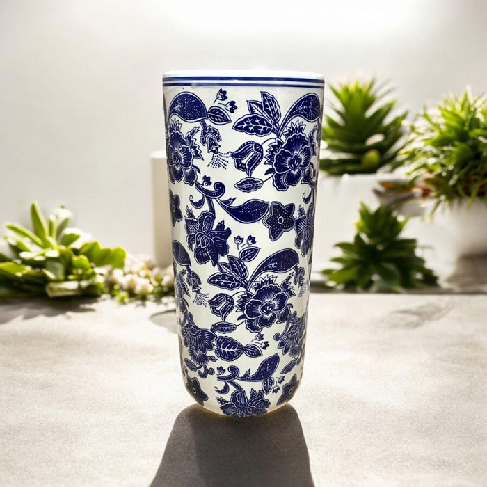 18" ROUND BLUE & WHITE FLORAL UMBRELLA STAND