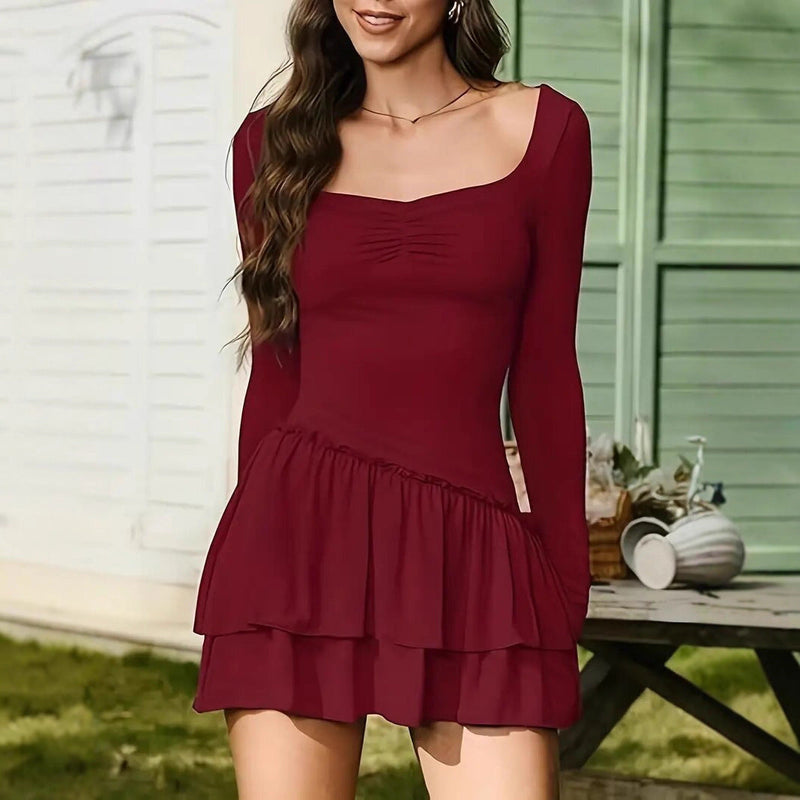 Season New Solid Color Elegant Slim-fit Short Long Sleeve Dress