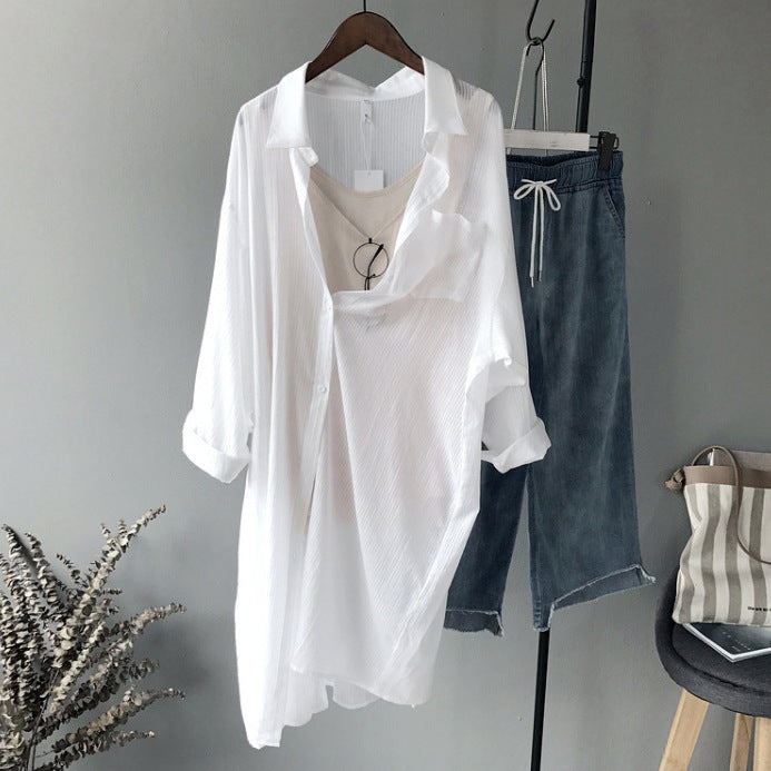 Cardigan Long Sleeve Sunscreen Coat Mid-length Shirt For Women