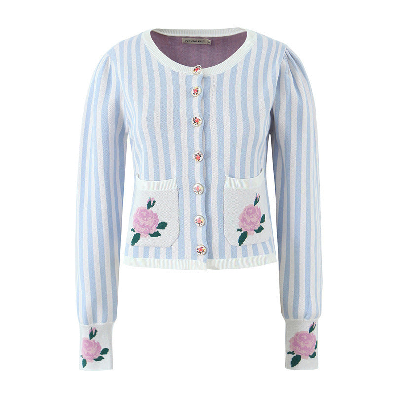 Women's Slim Fit Striped Flower Coat