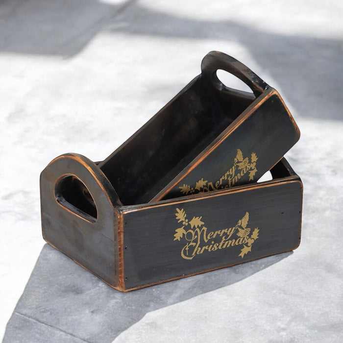 SET 2 BLACK WOODEN CRATES