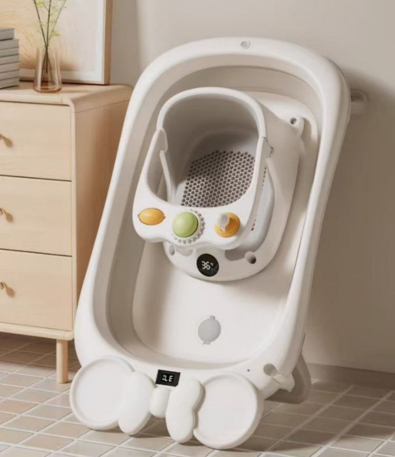 Baby Bath Seat Non-Slip Soft Toddler Bath Chair Suction Cups Temperature Display