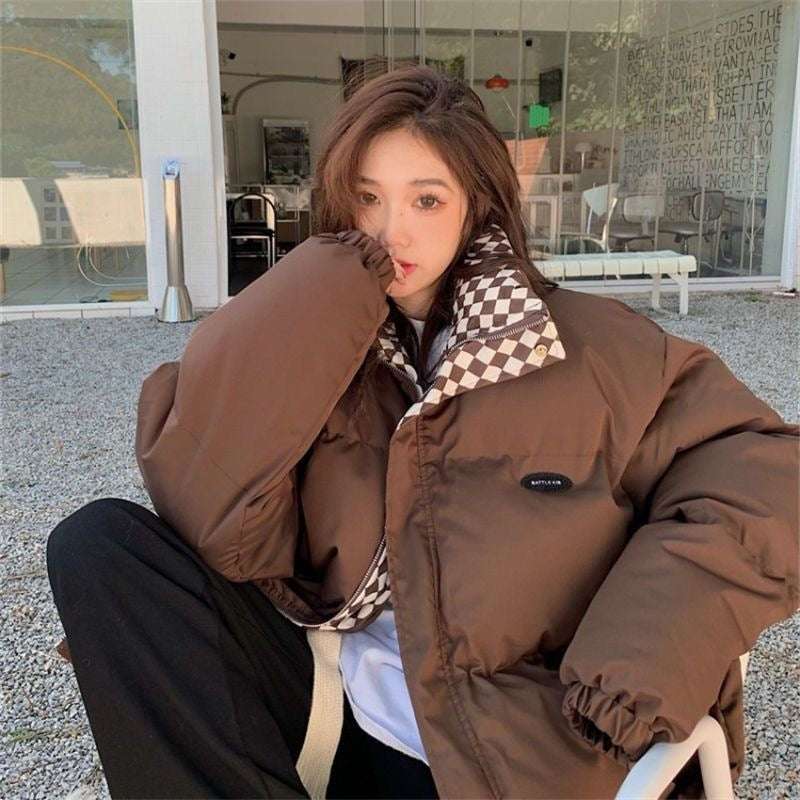 Women's Chessboard Plaid Cotton-padded Coat Winter Retro