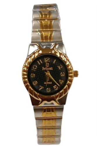 Swismax Ladies Bling Water Resistant Black Dial 2 Tone Metal Strap Watch