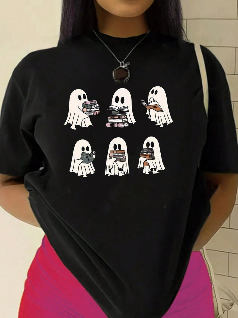 Women's Round Neck Halloween Pumpkin Print Short Sleeve