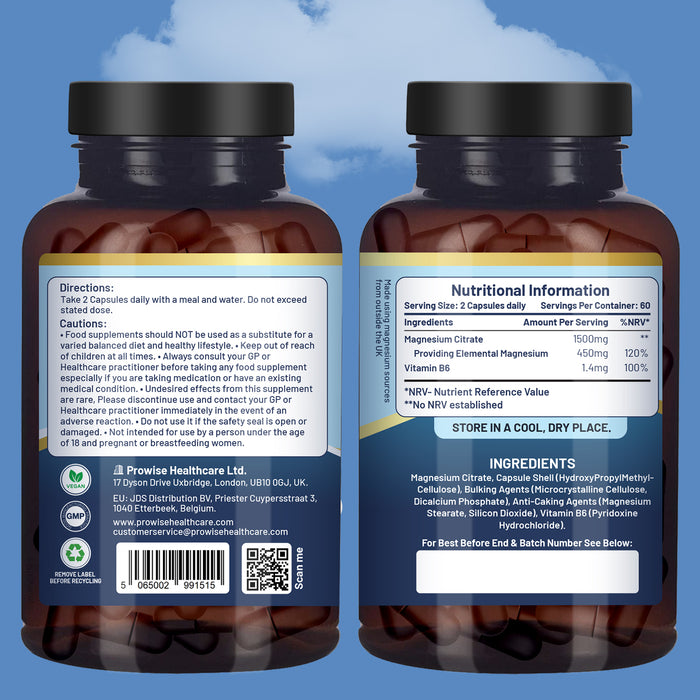 Magnesium Citrate Capsules 1500mg with Vitamin B6