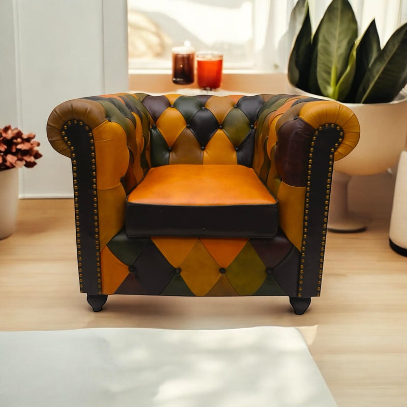 98CM LEATHER SOFA Harlequin diamond pattern