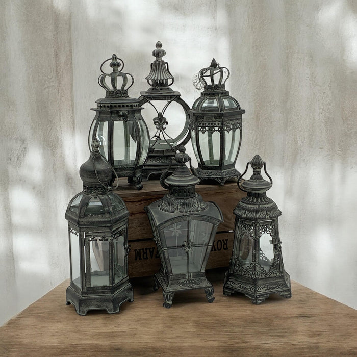 40CM 6 ASSORTED GREY METAL GARDEN LANTERNS