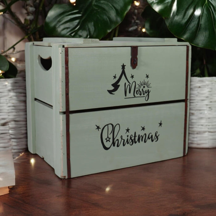 42CM RUSTIC GREEN WOODEN BOX