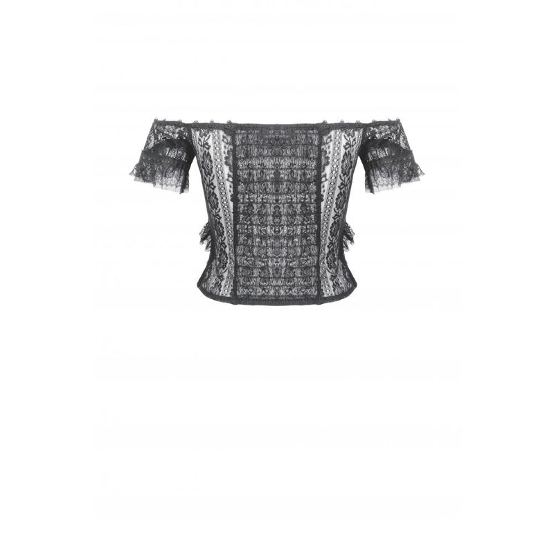 Dark in Love Ophelia Lace Off-Shoulder Gothic Top in Black