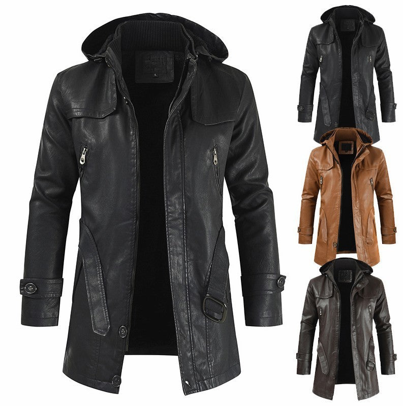 New Plus Size Men's Mid-length Leather Coat