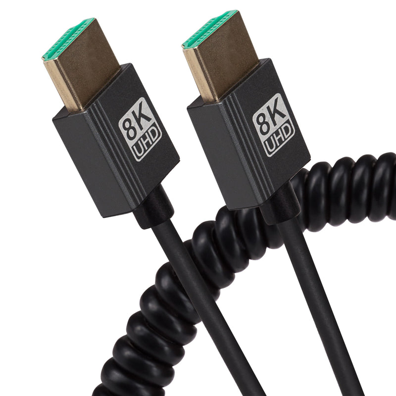 Maplin HDMI to HDMI 8K Ultra HD Coiled Cable - Black, 1m