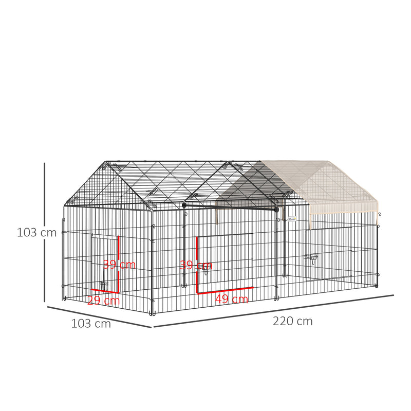 PawHut Chicken Run Coop with Cover, Outdoor Poultry Shade Cage, Beige